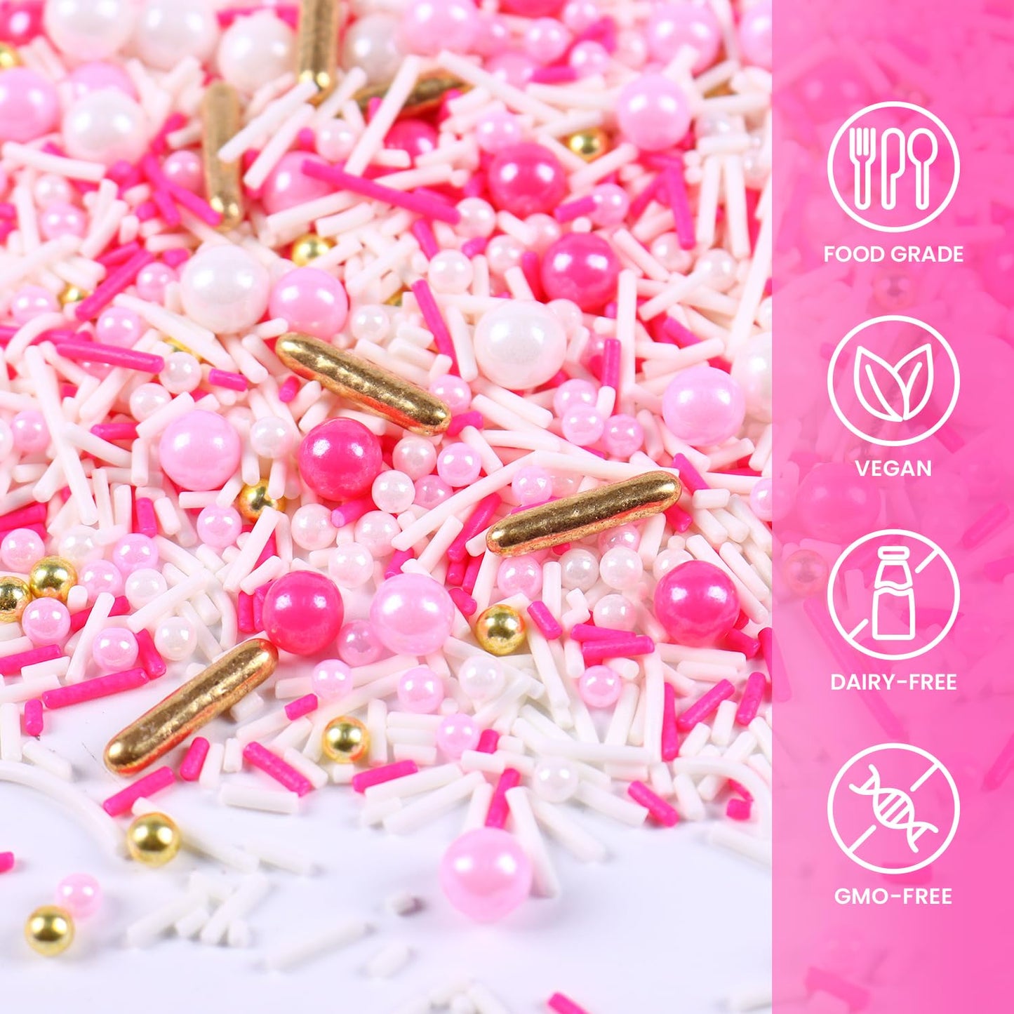 Pink Sprinkles For Cake Decorating, 3.52Oz Pearl Sprinkles For Ice Cream Cupcakes Toppings Baking Cookies, Pink Gold Sprinkle Fo
