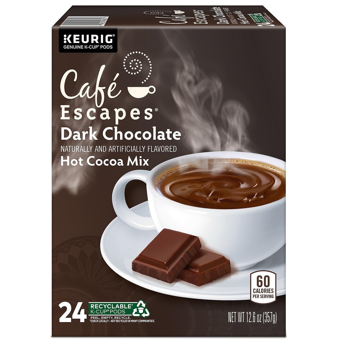 Cafe Escapes 6802Ct Dark Chocolate Hot Cocoa K-Cups, 24/Box, 4 Box/Carton