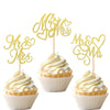 24 PCS Mr & Mrs Cupcake Toppers Glitter Love Heart Cupcake Picks Wedding Engagement Cake Decorations for Bridal Shower Theme Bir
