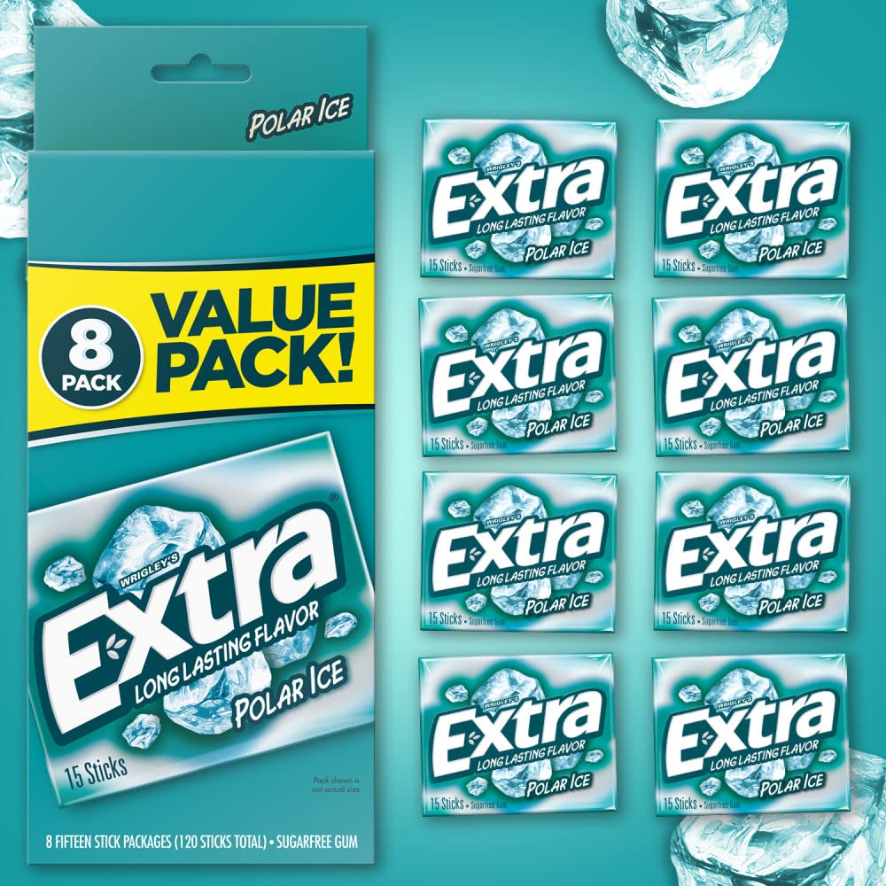 Extra--Polar Ice Sugarfree Gum, Icy Fresh, Mint Flavored, Sugarfree Chewing Gum With Long Lasting Flavor, Freshens Breath, 120 C