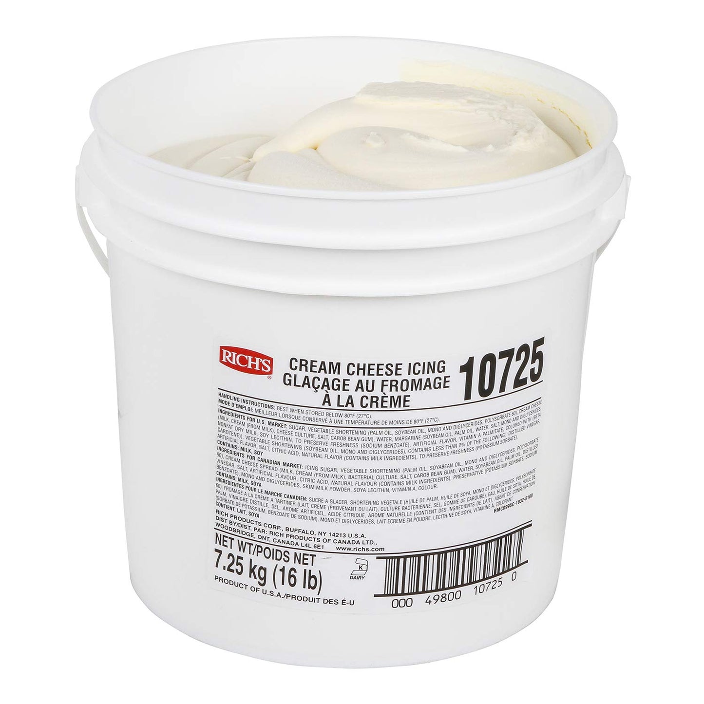 Richs Buttercream Style Icing Pail, Cream Cheese, 16 lb pail
