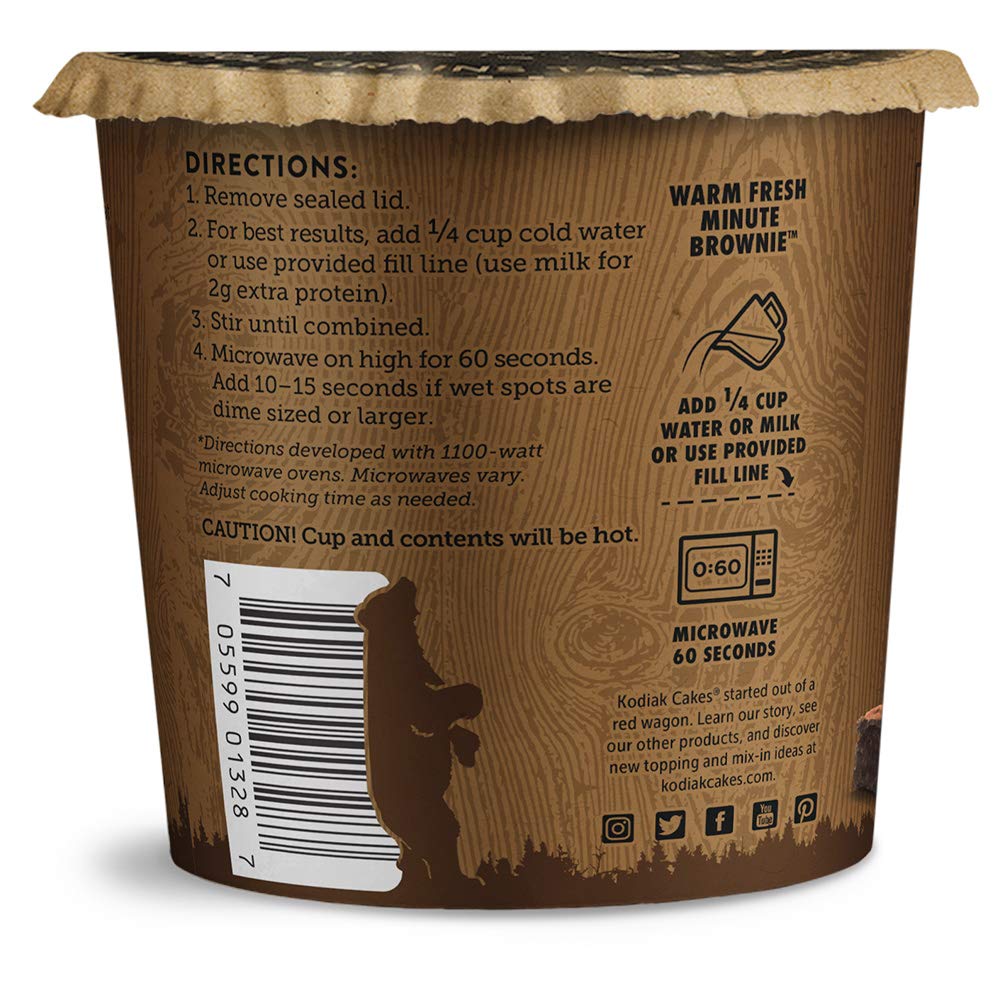 Kodiak Cakes Chocolate Fudge Brownie in a Cup, 2.36 Ounce (Pack of 12), Natural