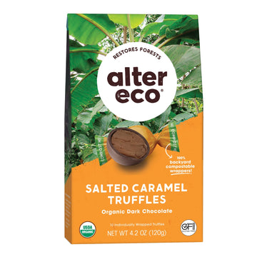 Alter Eco | Dark Chocolate Truffles | Pure Dark Cocoa, Organic Dark Chocolate Truffles, 10 Truffle Bag (Salted Caramel)