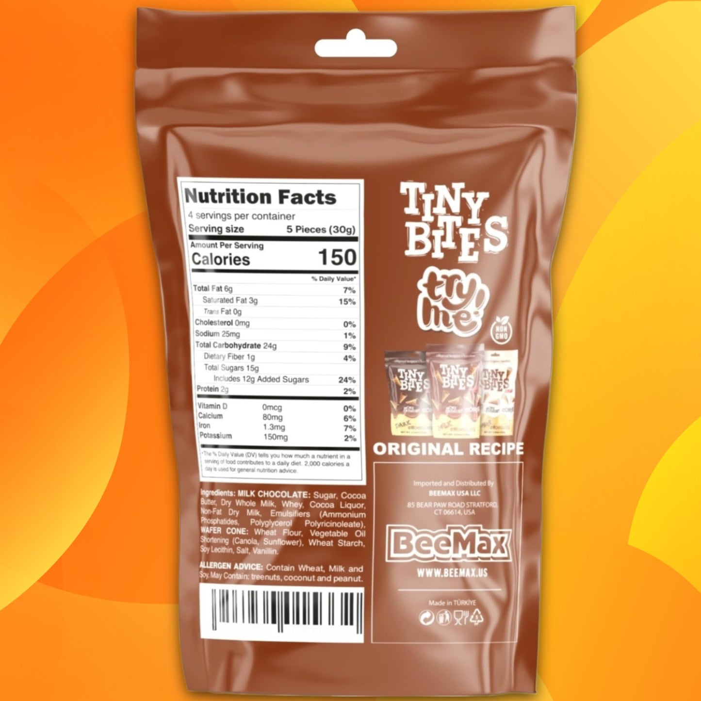 BEEMAX Tiny Bites Crispy Mini Waffle Cones   - Milk Chocolate, 4.24 oz Bag (Pack of 2) - Perfect for Snacks, Desserts, Ice Cream