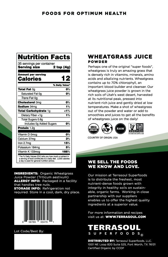 Terrasoul Superfoods Organic Wheat Grass Juice Powder, 10 Oz (2 Pack) - Grown in Utah, Made from Concentrated Juice