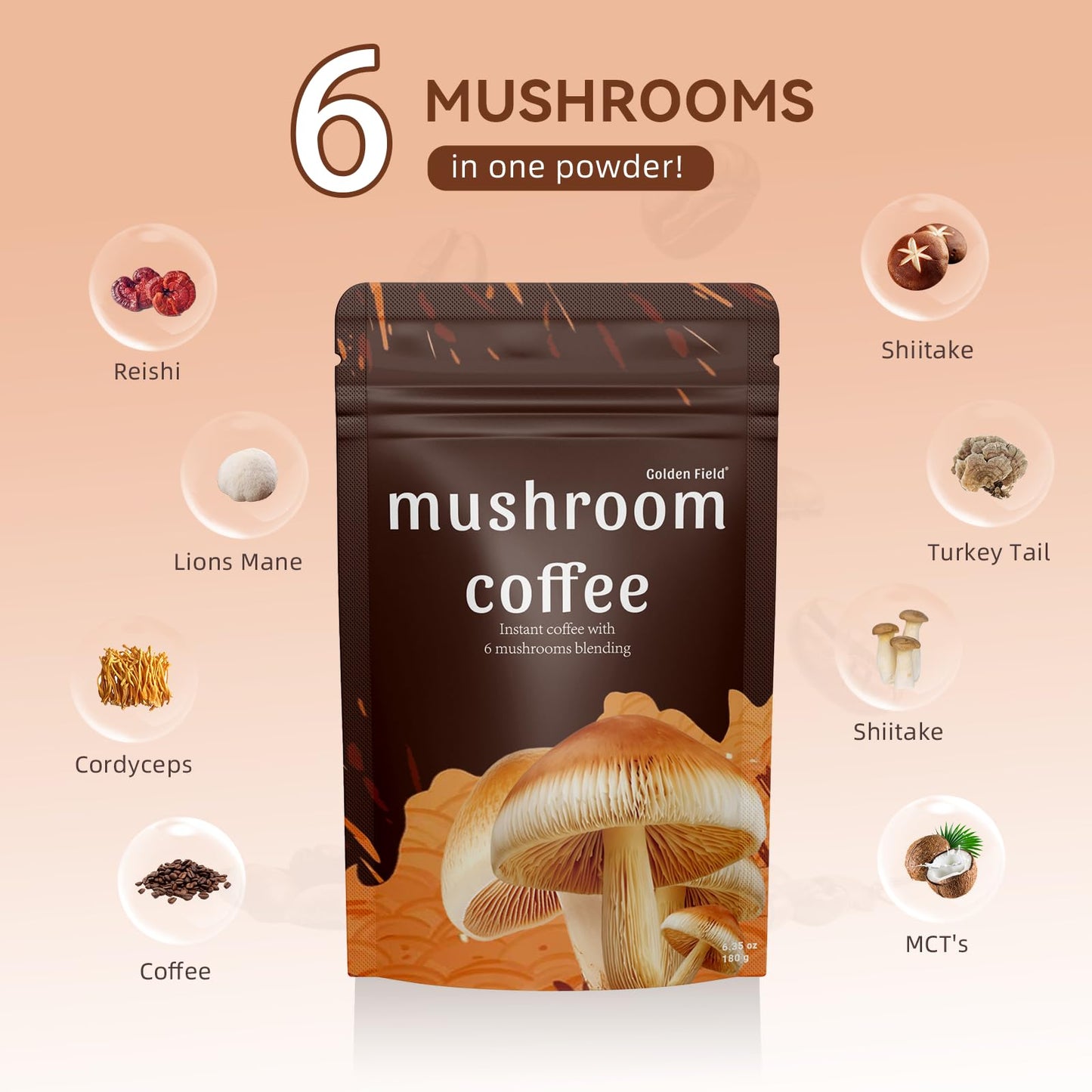 Mushroom Coffee 6 Adaptogenic Mushrooms Usda Organic Instant Coffee Mct Oil Usa Grown Better Energy, Focus, Digestion, Immunity