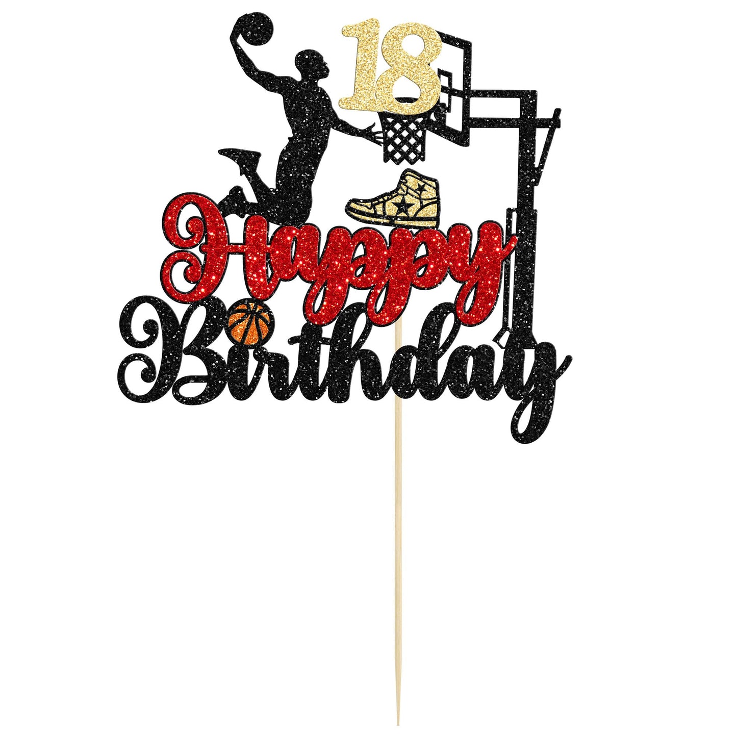 Ephlyn Basketball Cake Topper, 1Pc, Black, Paper, Model EPH-2022-134-13, 18th Birthday Decoration, Sports Party Supplies