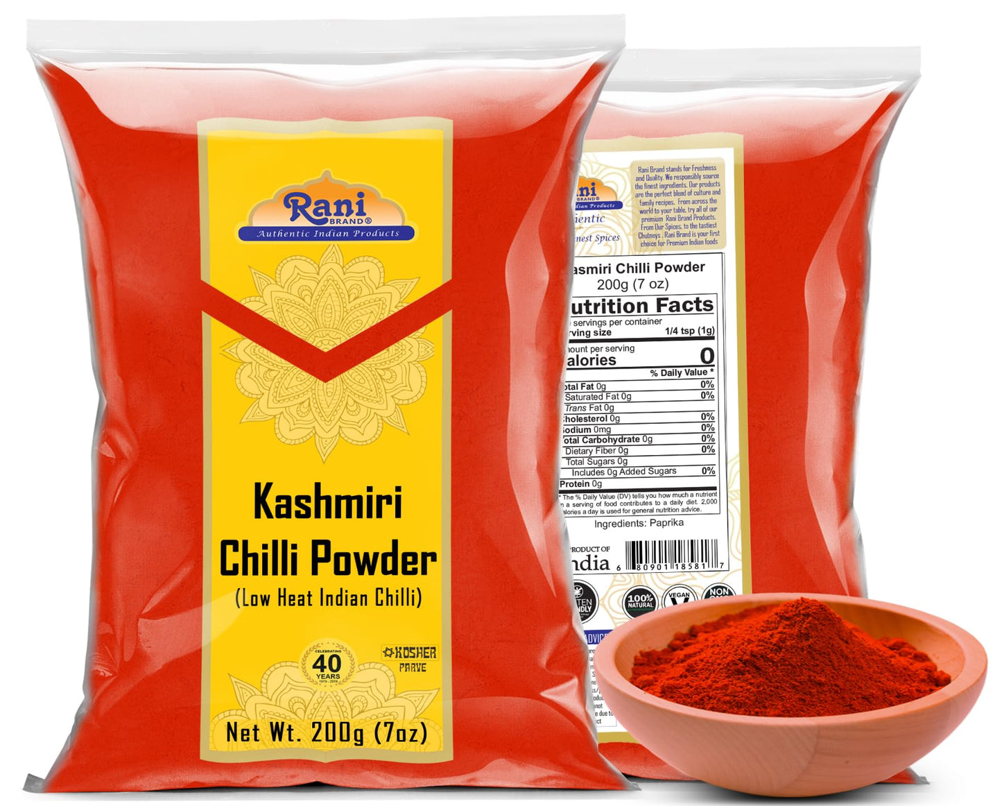 Rani Kashmiri Chilli Powder (Deggi Mirch, Low Heat) Ground Indian Spice 7Oz (200G) ~ All Natural, Salt-Free | Vegan | No Colors | Gluten Friendly | Perfect For Deviled Eggs & Other Low Heat Dishes