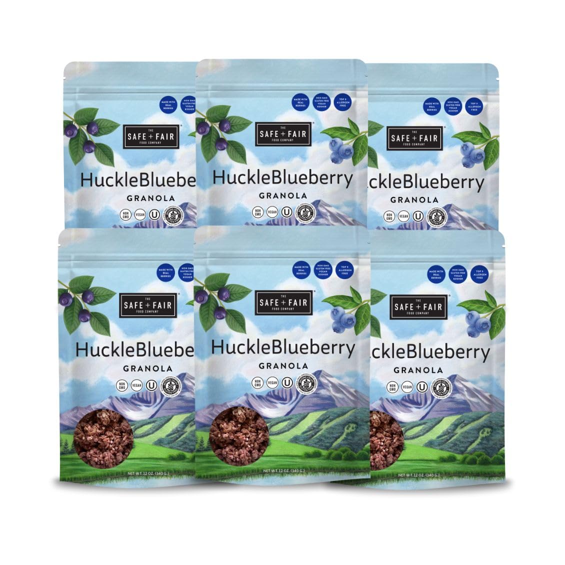 Safe + Fair HuckleBlueberry Granola - Gluten-Free, Dairy-Free & Vegan Breakfast, Snack or Dessert - Allergen-Free, Non-GMO, and 