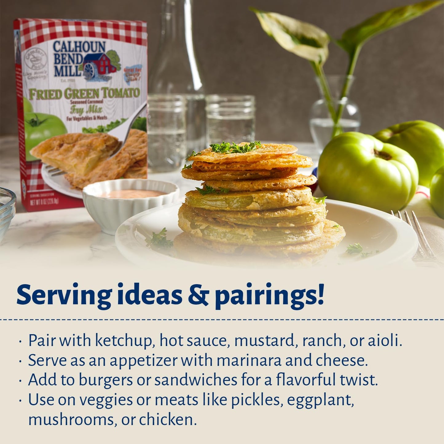 Calhoun Bend Fried Green Tomato Crispy Fry Mix | Easy Coating For Green Tomatoes, Chicken, Fish, Meats, And Vegetables | Perfect