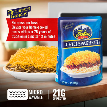 Skyline Chili & Spaghetti - Cincinnati Style - Authentic Recipe In Microwavable Pouches, Ideal For Cheese Coneys & Hot Dogs - Cl