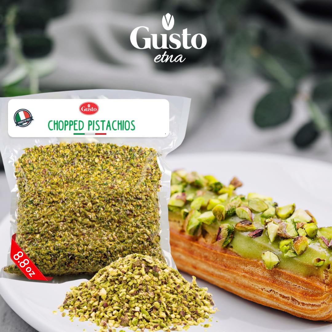 Pistachios Chopped, 8.8 Oz (250 G), Pistachios Raw Unsalted, Chopped Pistachio Nuts For Ice Cream Sundaes, Gusto Etna, Non Gmo,