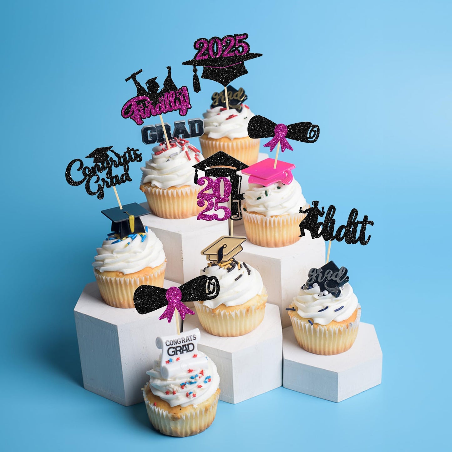 Gyufise 24Pcs Graduation Cupcake Toppers 2025 Purple Glitter Class Of 2025 Cupcake Toppers Finally I Did It Grad Cap Diploma Cup