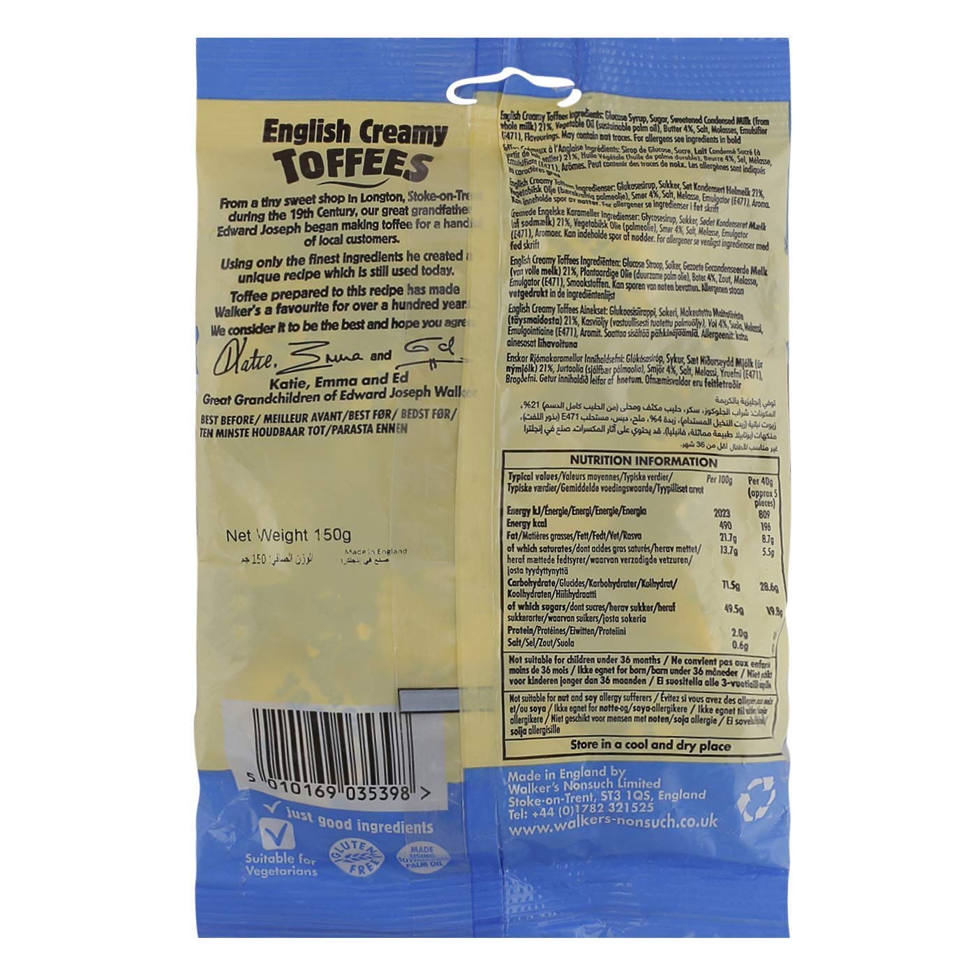 Walkers Toffee - English Creamy Bag 150G