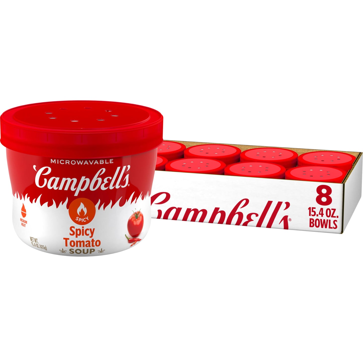 Campbells Spicy Tomato Soup, 15.4 oz Microwavable Bowl (Pack of 8)