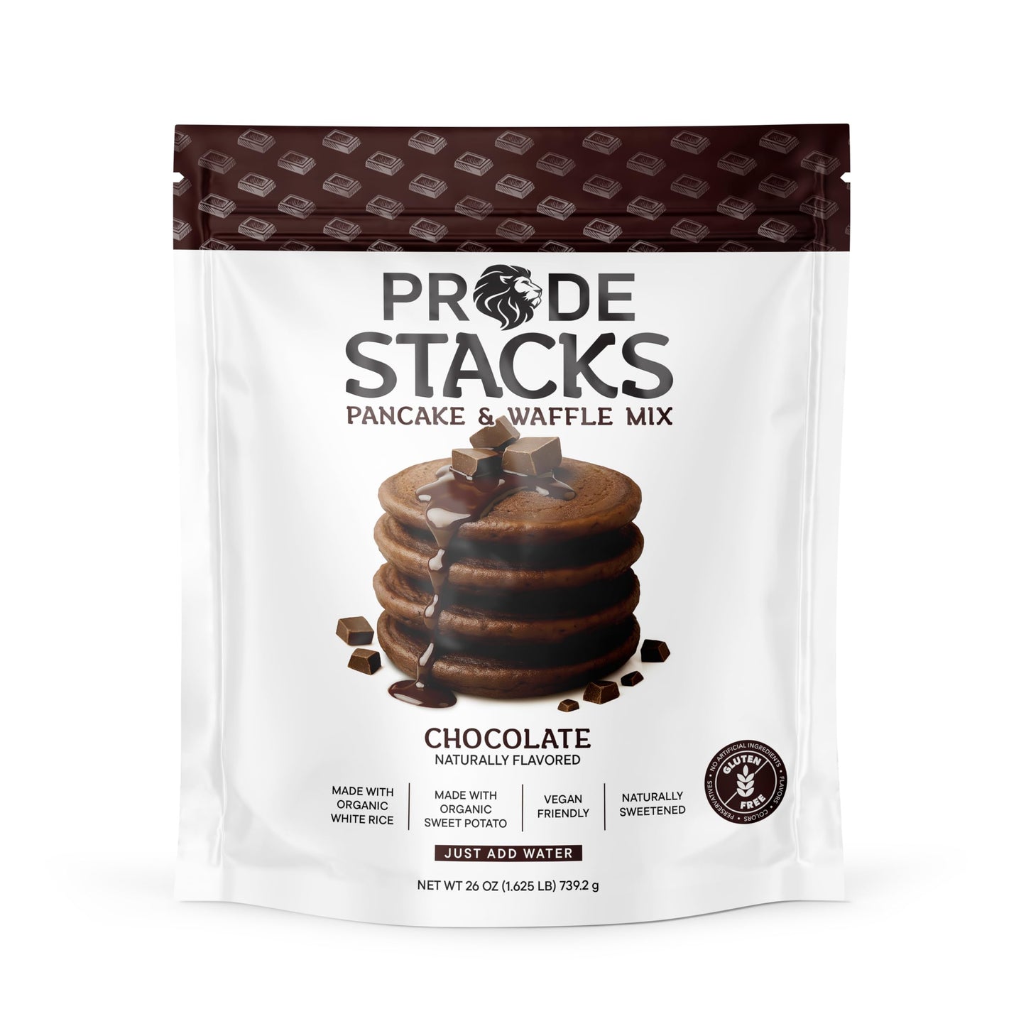 Pride Stacks Pancake & Waffle Mix - Organic Rice & Sweet Potato Blend  Chocolate