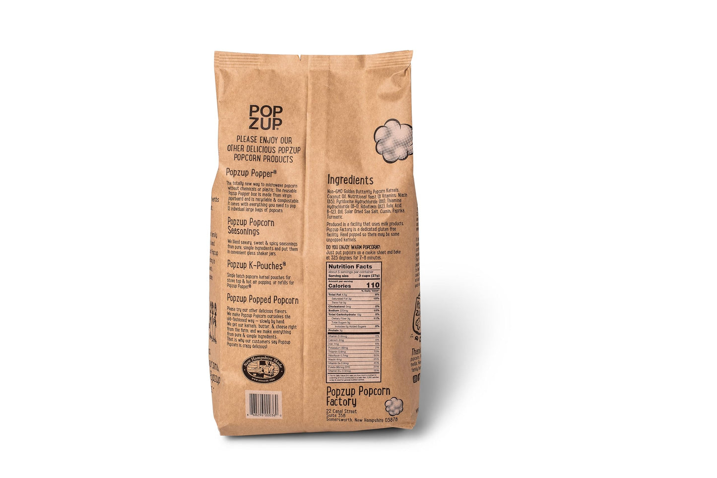 Popzup Popcorn Two Bags - Popped & Seasoned By Hand With Pure And Simple Ingredients, Gluten Free And Non-Gmo (Cheesie Herbie)