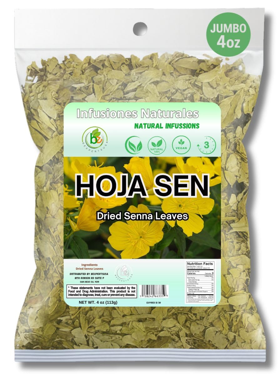 Hoja de Sen T? (Senna Leaf Tea) - 4 oz (113 g) - 100% Natural  Vegan  Gluten-Free - Dried Senna Leaves - Caffeine-Free Herbal Loose Leaf - by BexpertsUSA