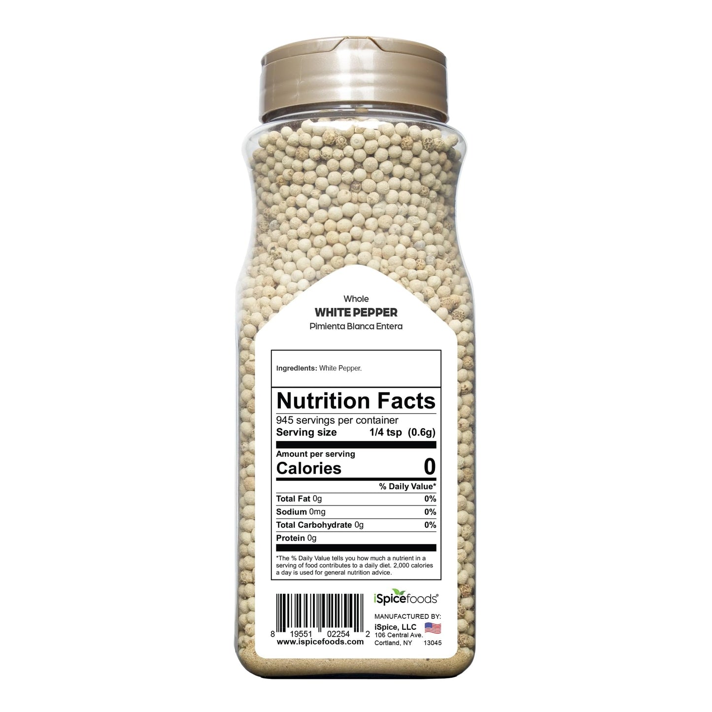 Ispice | White Pepper Whole | 20 Oz | Bulk Size | Gourmet Spice | Kosher