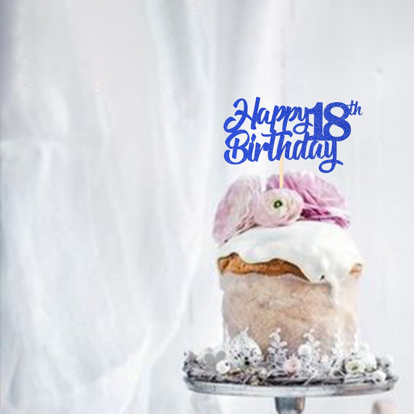 YCTHUNFISH 18th Birthday Cake Topper Glitter Paper Small Blue Eighteen Years Old Decoration