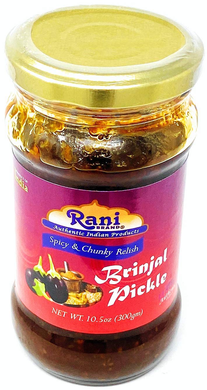 Rani Brinjal (Eggplant) Pickle Mild (Achar, Spicy Indian Relish) 10.5Oz (300G) Glass Jar ~ Vegan | Gluten Free | Non-Gmo | No Co
