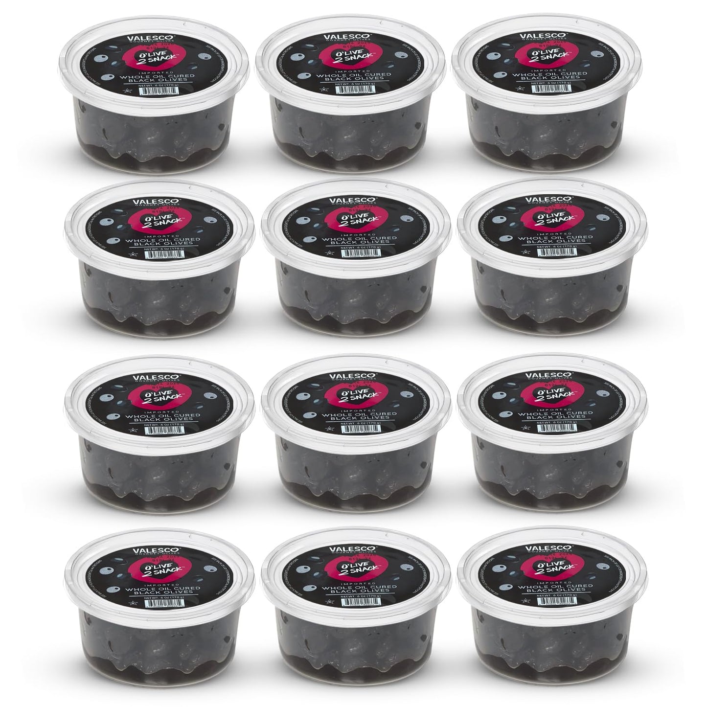 Valesco Whole Oil Cured Black Olives for Snacking, Salads & Charcuterie Boards (6 Oz) Pack of 12