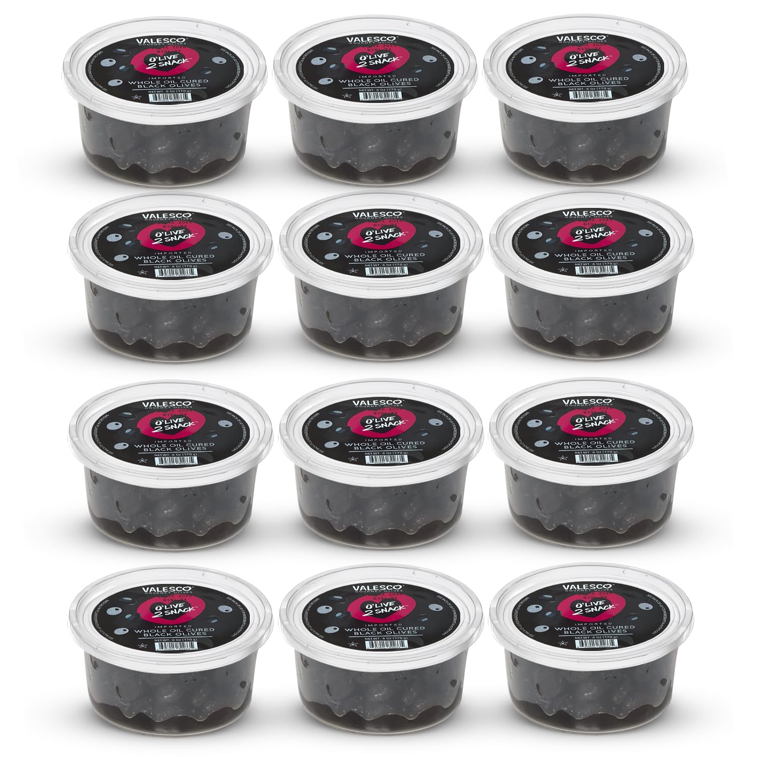 Valesco Whole Oil Cured Black Olives for Snacking, Salads & Charcuterie Boards (6 Oz) Pack of 12