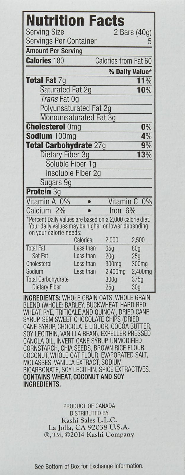 Kashi Co Chocolate Chip Chia Granola Bar, 7 Oz