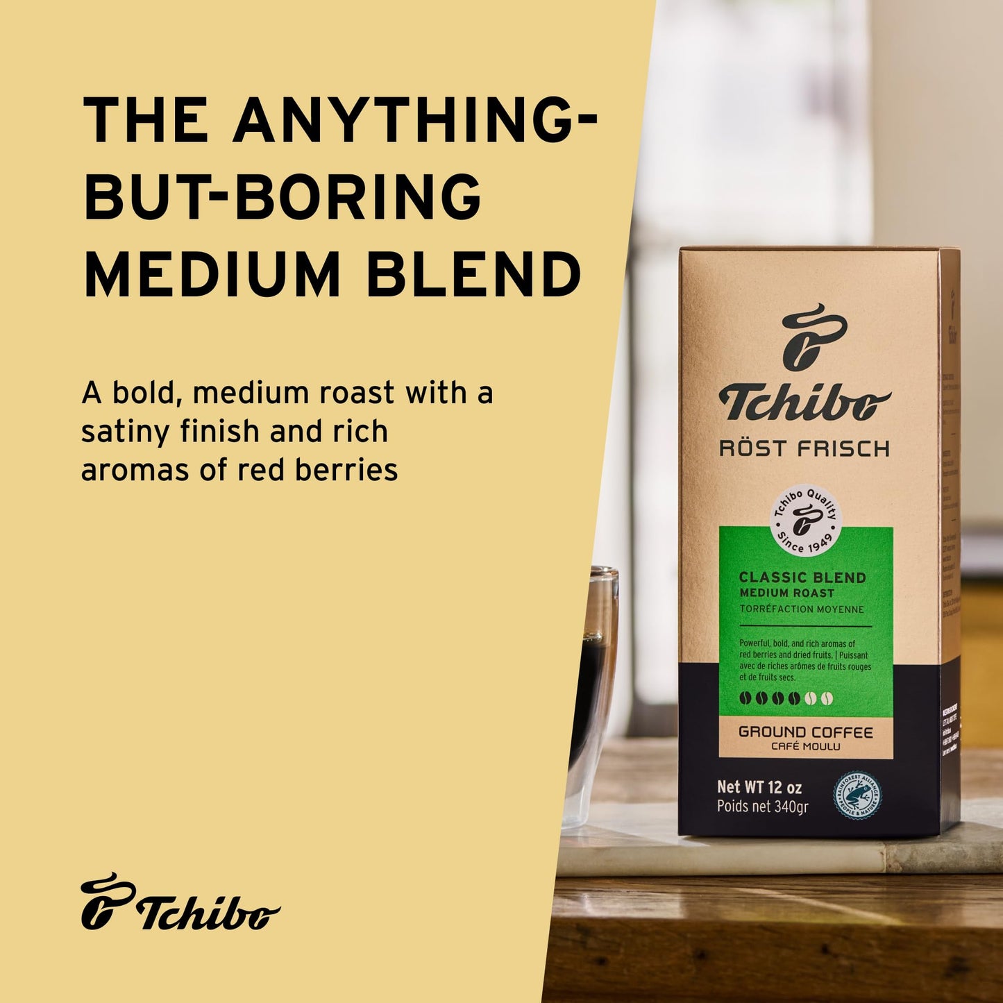 Tchibo Ground Coffee Classic Blend, Lightly Roasted Arabica, Intensity 3/6, 12 oz (Pack of 3)