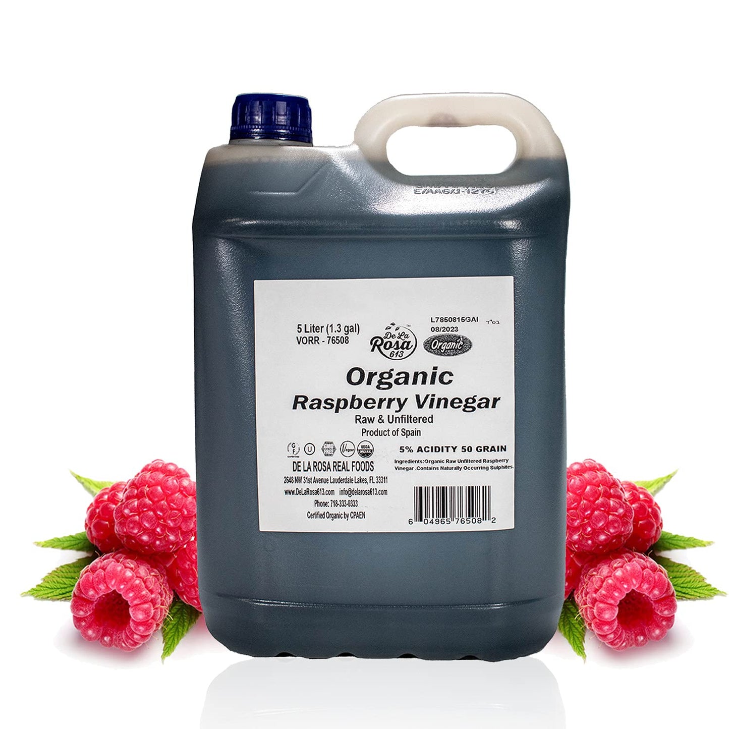 De La Rosa Organic Raspberry Vinegar, Raw & Unfiltered, Vegan, Gluten Free, 169 Fl Oz, SUVELAM