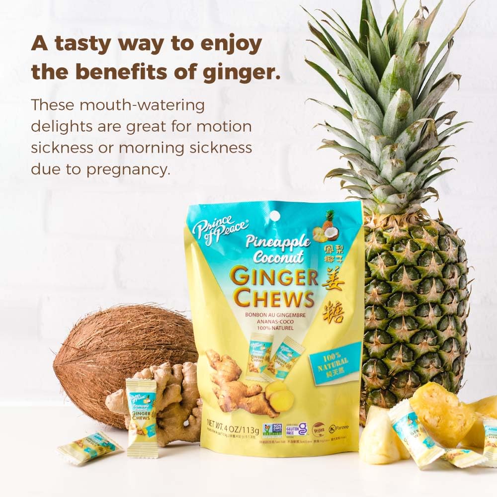 Prince Of Peace Pineapple Coconut Ginger Chews – Candied Ginger – 4 Oz. Bag – Candy Pack – Natural Candy – Healthy Snack – Vegan And Gluten-Free