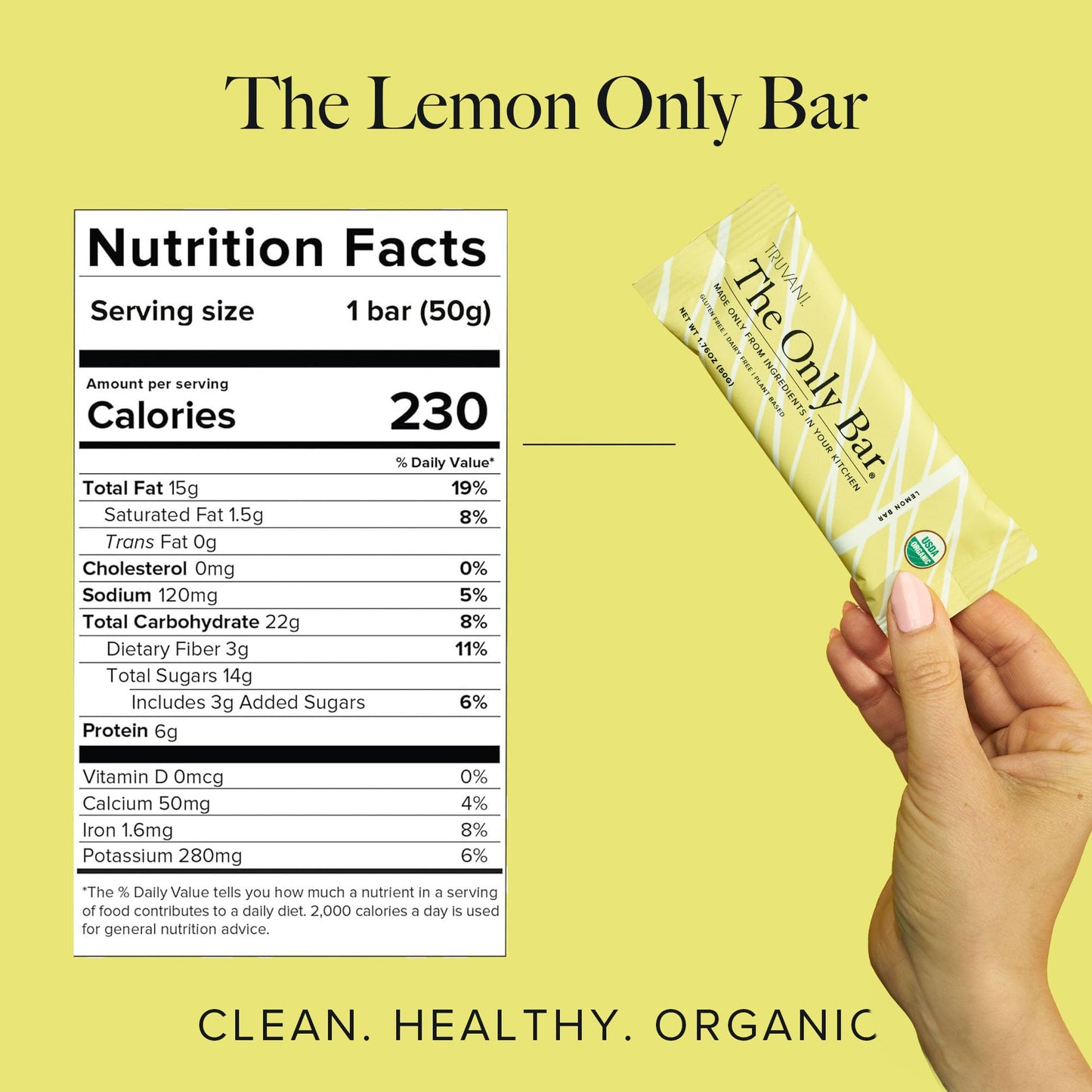 Truvani Plant Based Snack Bars | Lemon Bar 1 Pack | 6G Protein | Usda Organic And Vegan | The Only Bar | Dairy, Soy, And Gluten