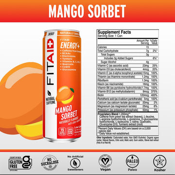 LIFEAID FITAID ENERGY Drink, 200mg Caffeine, Mango Sorbet, 12 Fl Oz (Pack of 12)