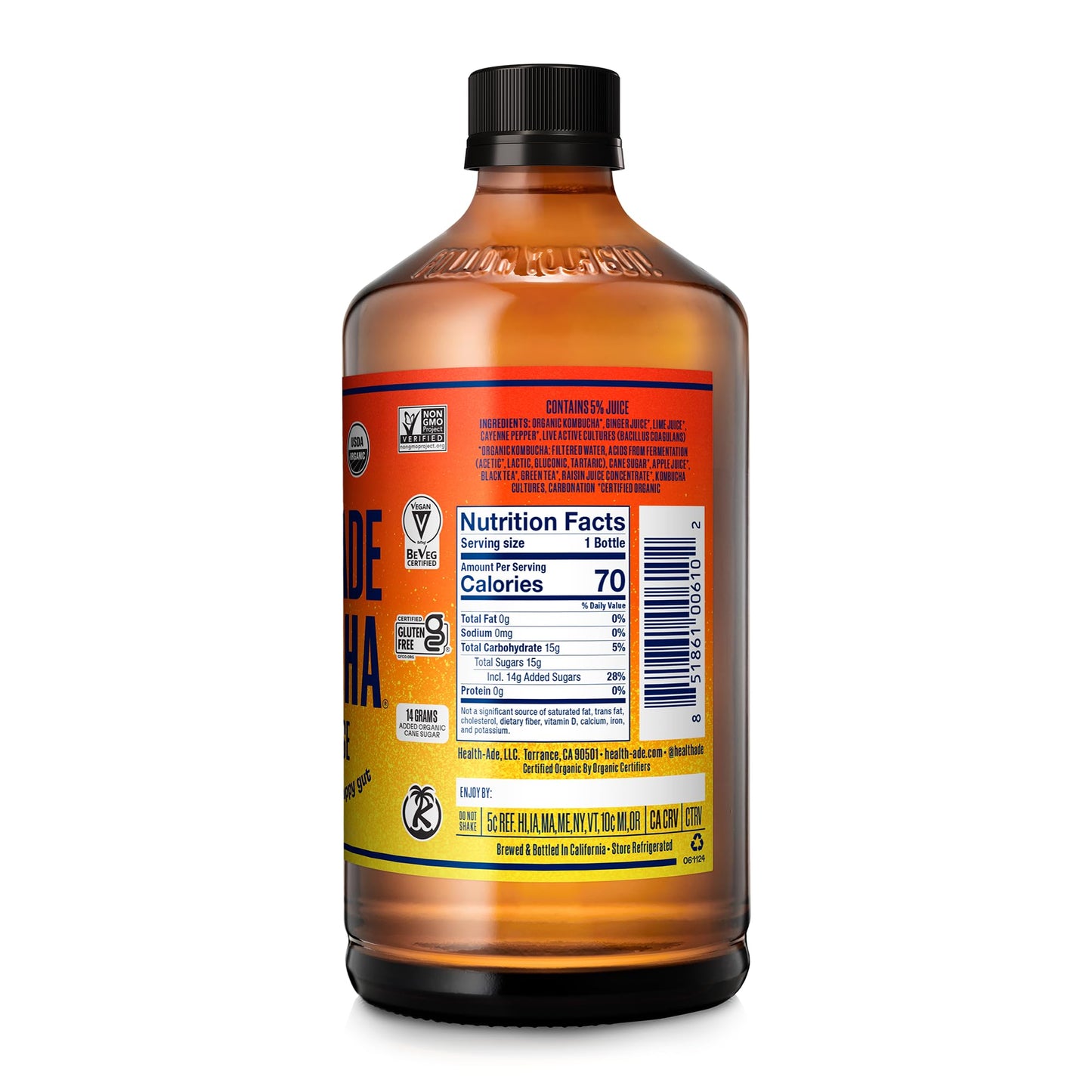 Health-Ade Kombucha Tea Organic Drink, Non-GMO, Vegan, Gluten Free, 16 Fl Oz Bottles, 12 Pack