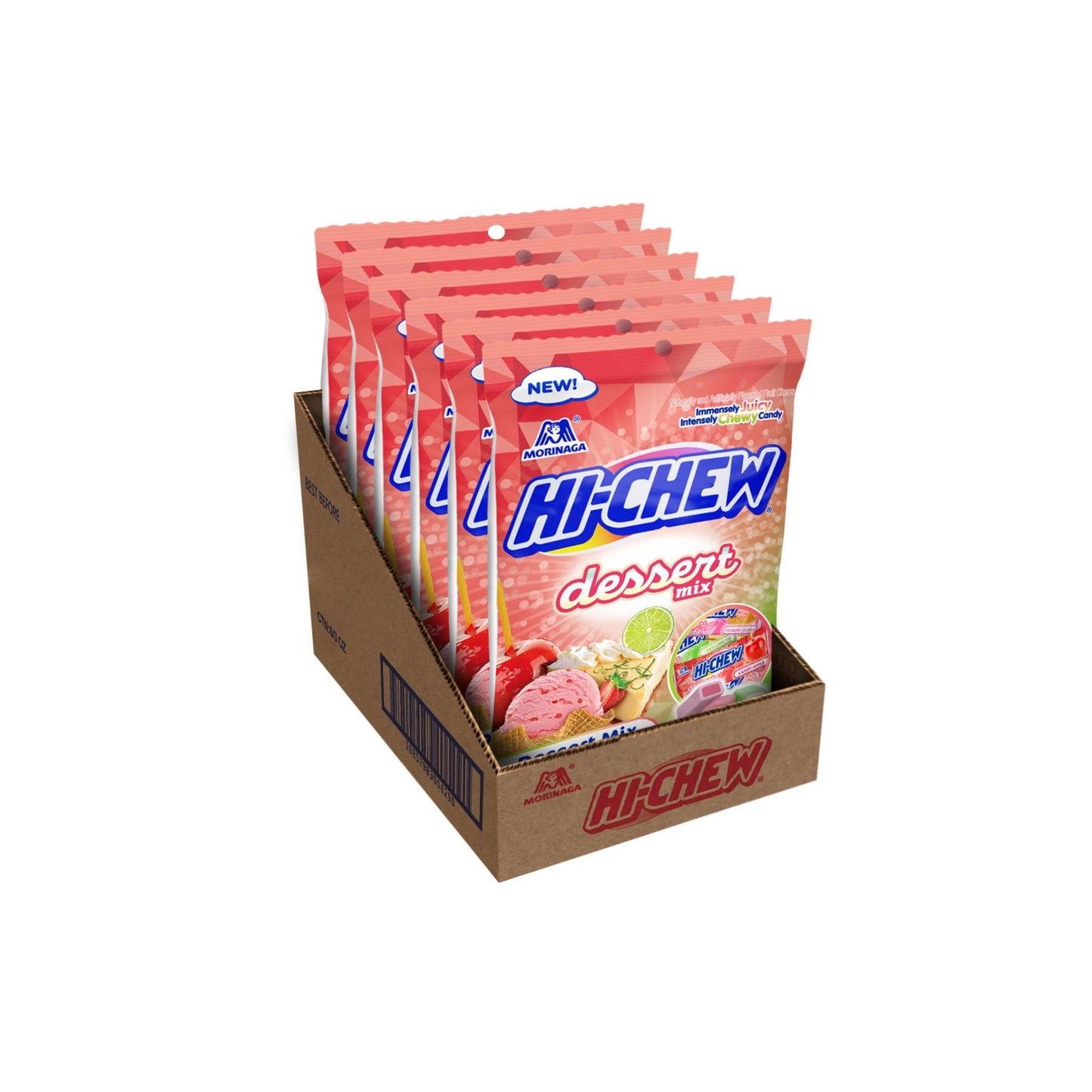 Hi-Chew Dessert Mix, 6 Bags, 3Oz Each - Apple, Key Lime Pie, Strawberry Ice Cream - Unique Fun Soft & Chewy Candy - Immensely Cr