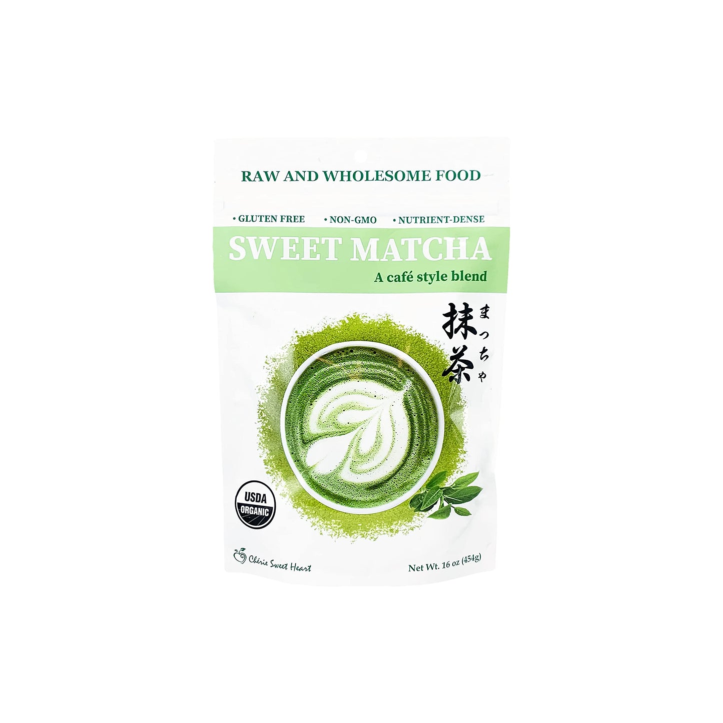 Organic Sweet Matcha Green Tea Powder by Chérie Sweet Heart, 16 oz - Cafe Style Blend, 1 lb, Perfect for Smoothies & Lattes