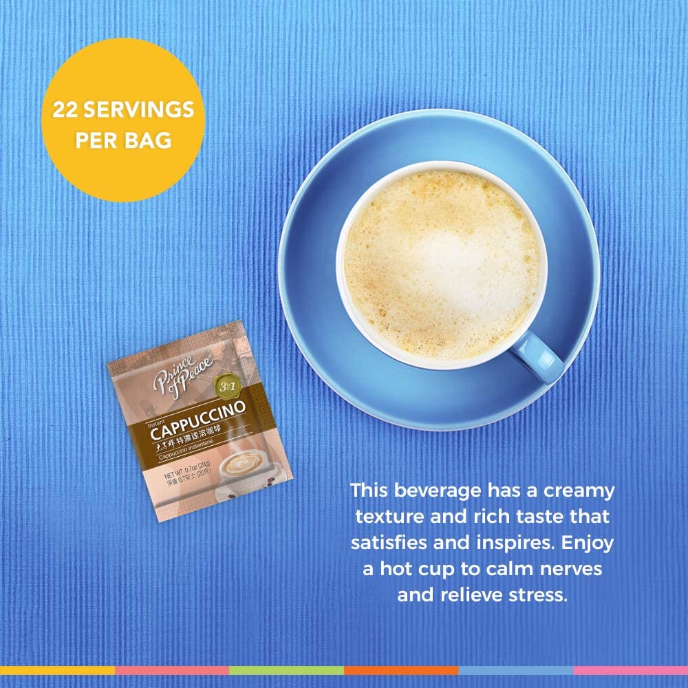Prince Of Peace Instant Cappuccino 3 in 1, 15.5 Ounce, 22 Sachets, Model 039278400328