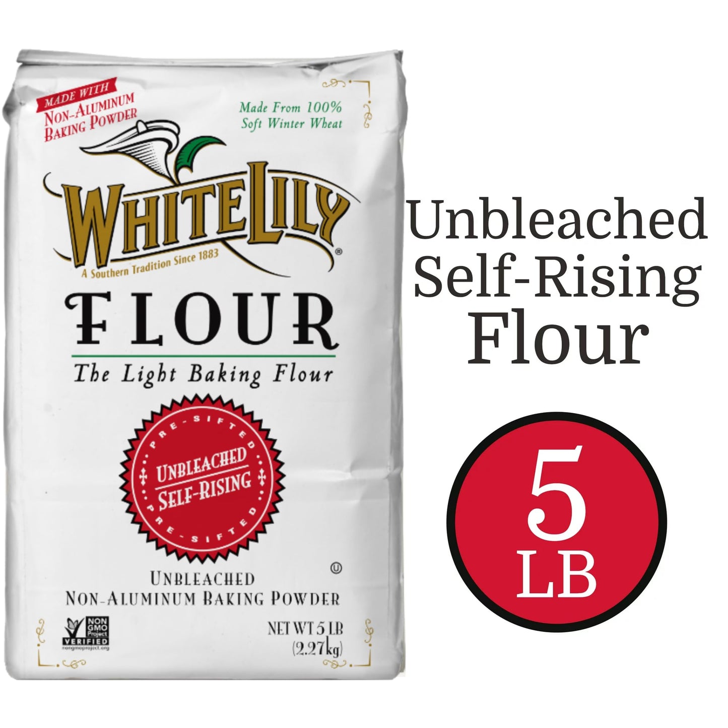 White Lily Unbleached Self-Rising Flour, 5-Lb Bags (2-Pack)