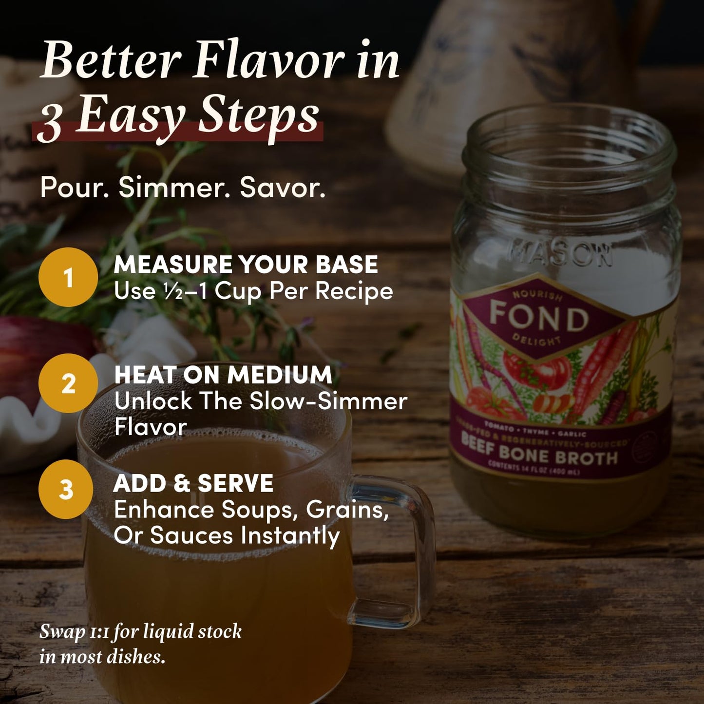 Fond Regenerative Grass Fed Beef Bone Broth Infused With Organic Tomato & Thyme – Slow-Simmered Beef Broth For Rich And Nourishing Flavor, Nutrient-Dense, Artisan Quality – 14 Oz (8-Pack)