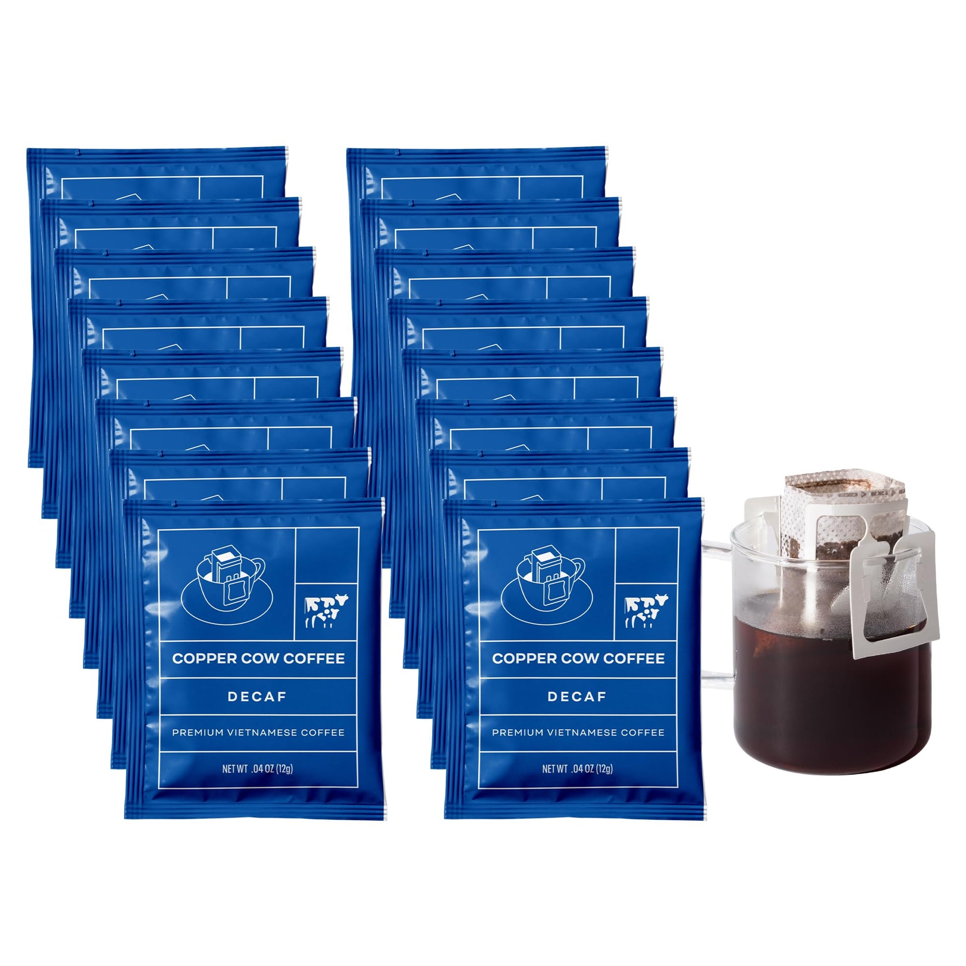 Copper Cow Coffee Premium Vietnamese Coffee: Single-Serve Vanilla Coffees (Includes: 16 Decaf Coffees)