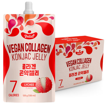 DELIEF Vegan Collagen Konjac Jelly (Lychee Flavor) 120g x 10 Packs - Low-Calorie Fruit Gel Snack, Gluten-Free, Plant-Based, 7 kc