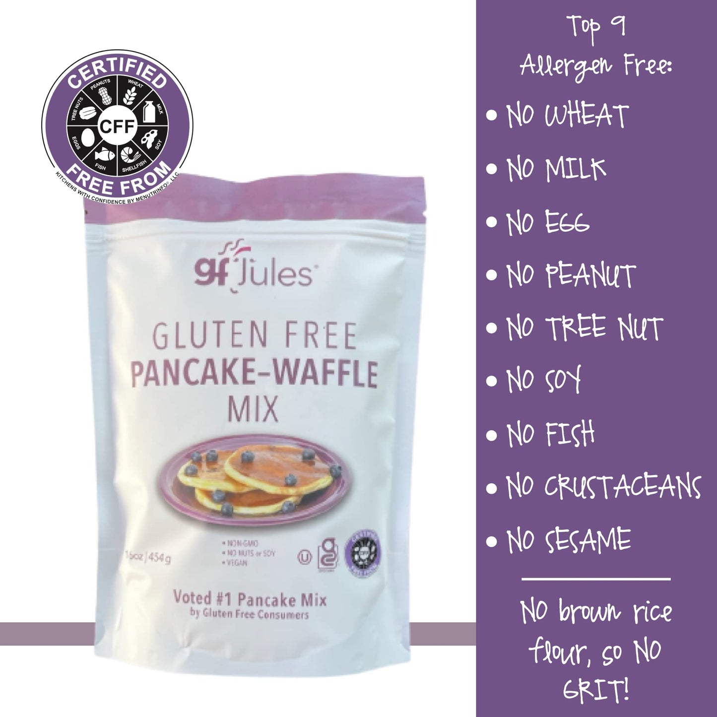Gfjules Certified Gluten Free Pancake & Waffle Mix | No Grit, Non-Gmo, Vegan, Vegetarian, Kosher & Top 9 Allergen Free | Voted #1 By Gluten Free & Celiac Consumers | 16 Ounces