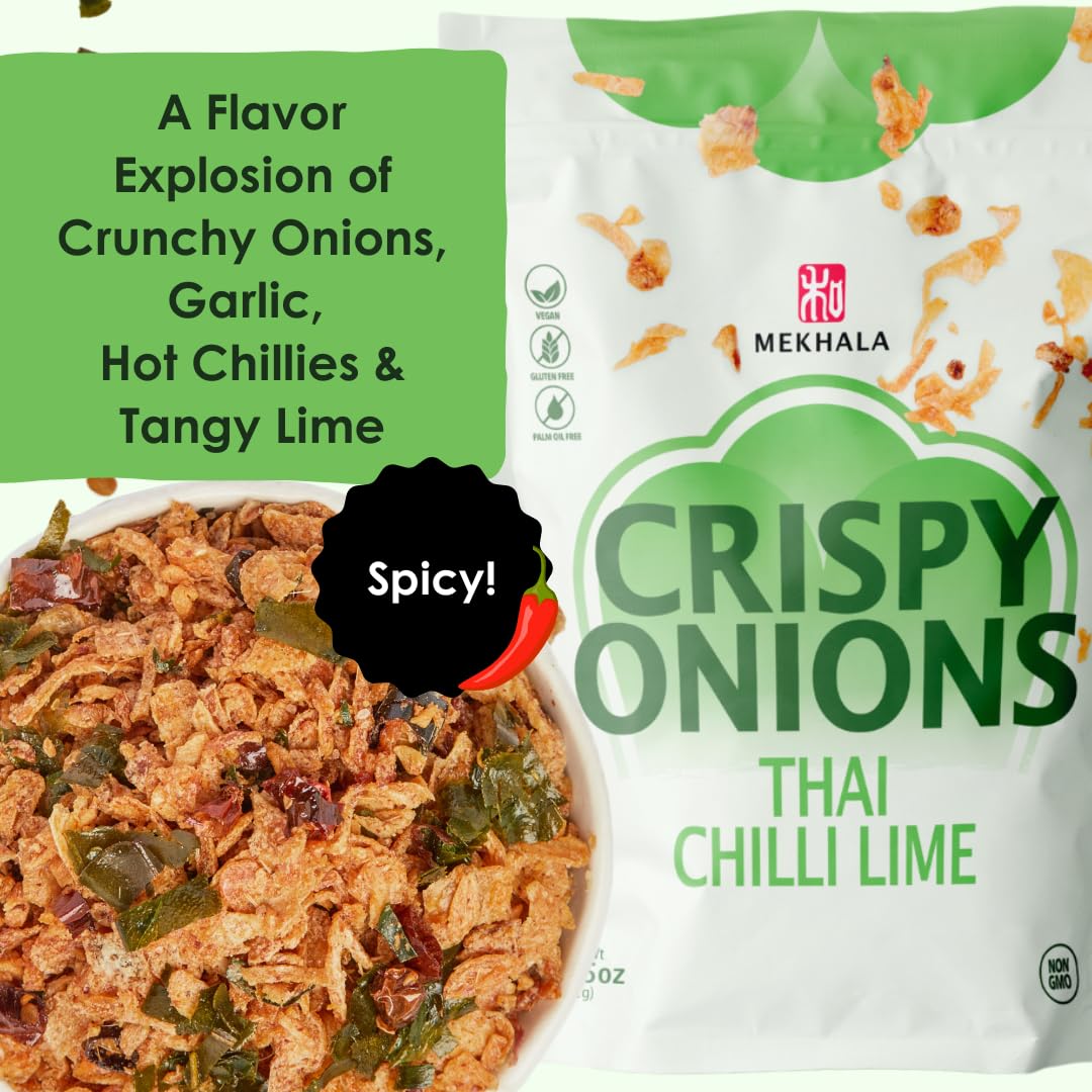 Mekhala Thai Chili Lime Crispy Onions - Salad Toppings Crunchy Fried Onions For All-Purpose Seasoning Like Keto, Ramen Toppings,