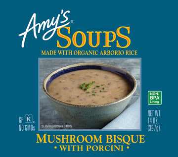 Amys Soup Mushroom Bisque with Porcini, Gluten Free, 14 oz, Pack of 1
