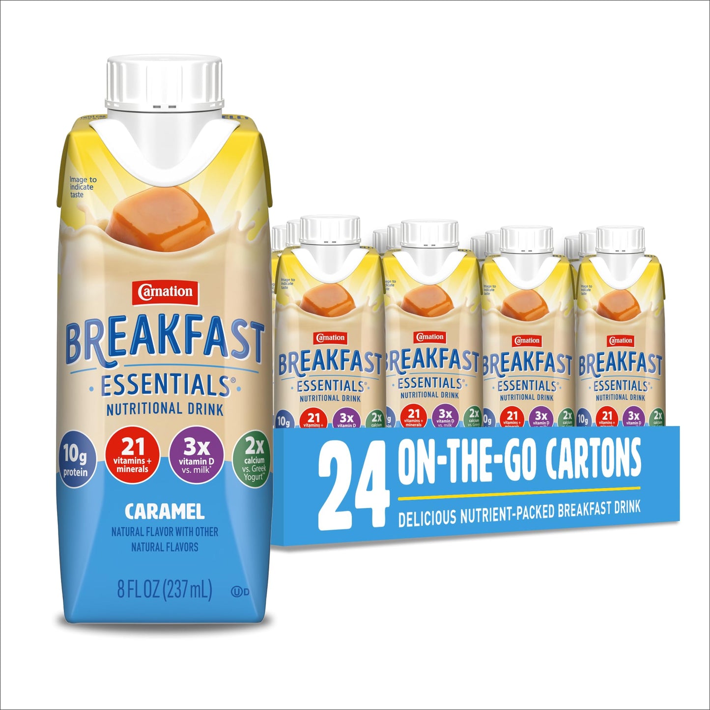 Carnation Breakfast Essentials Nutritional Drink, Caramel Flavor, 10g Protein, Gluten Free, 8 Fl Oz (Pack of 24)