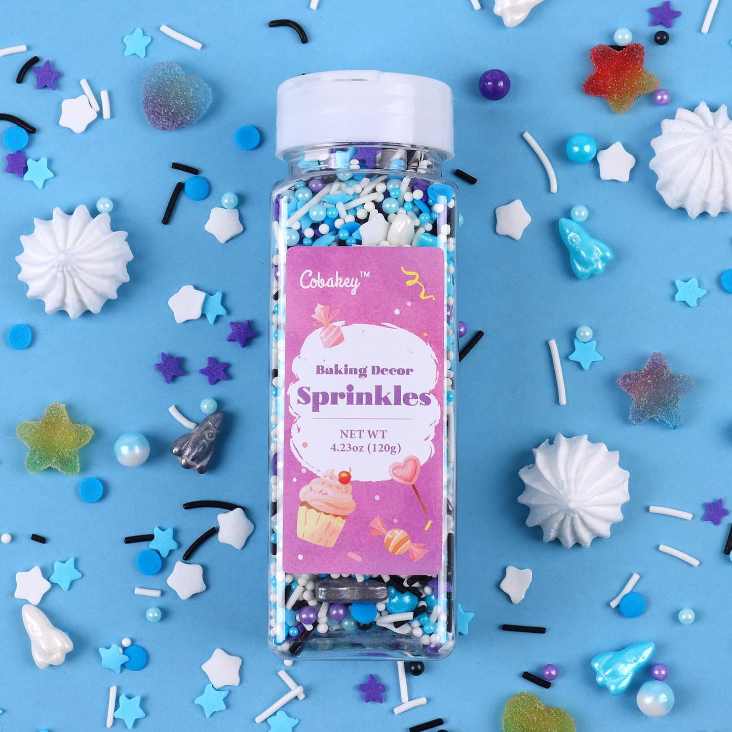 Cobakey Galaxy Star Sprinkles - Pearl Sugar Mix for Cake Decorating, Cupcake Toppers, Ice Cream & Cookie Decorations, 4.23oz