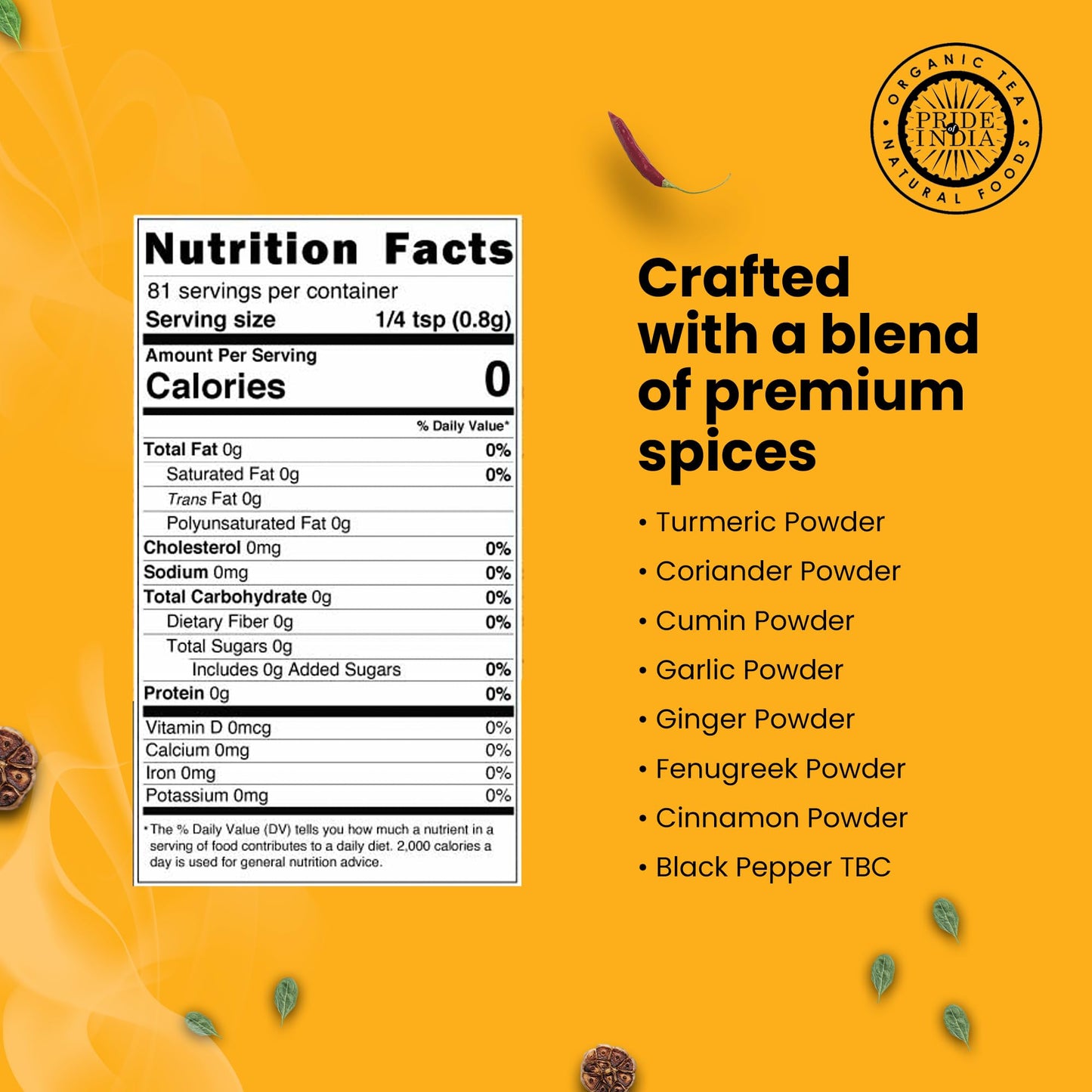 Pride Of India Turmeric Tandoori Rub - Gourmet Spice Blend, Vegan, Gluten-Free, 2.3 oz