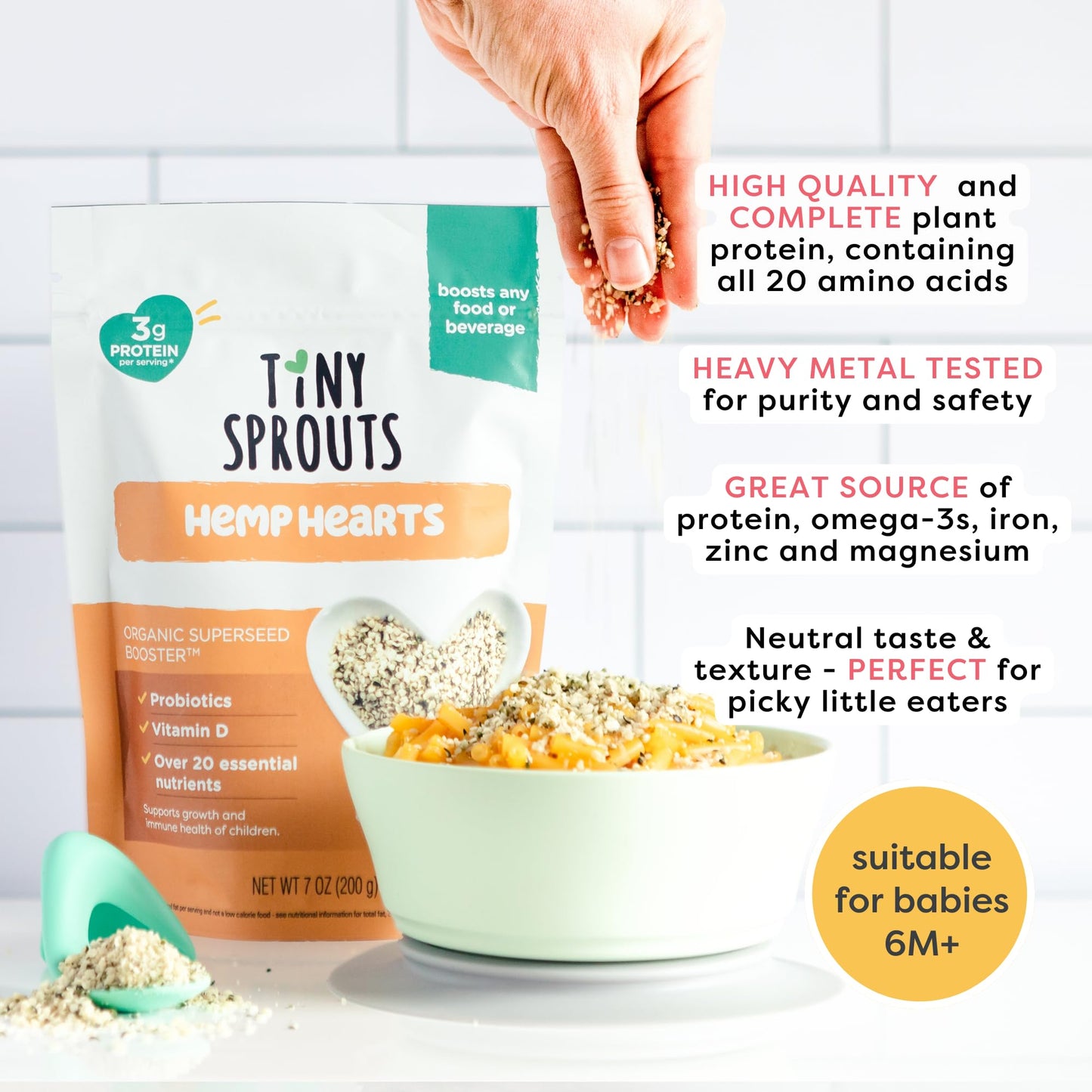 Superseed Organic Hemp Hearts with Vitamin D + PROBIOTICS, Omega-3s Prebiotic Fiber Protein, Seeds for 6M+ Babies Toddlers & Kid