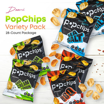 Pop N Chips Variety Pack, Sea Salt, Bbq, Sea Salt & Vinegar, Sour Cream & Onion, 0.8 Oz. Bags 30 Count Packaged By Doomi Perfect