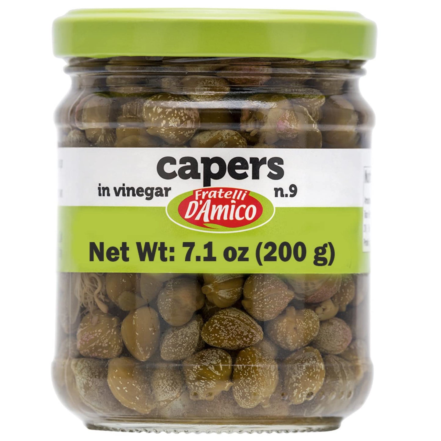 Capers, #9, Premium Quality Italian Capers In Brine, Jar, 7.1 Oz (200G), Product Of Italy, Fratelli D'Amico